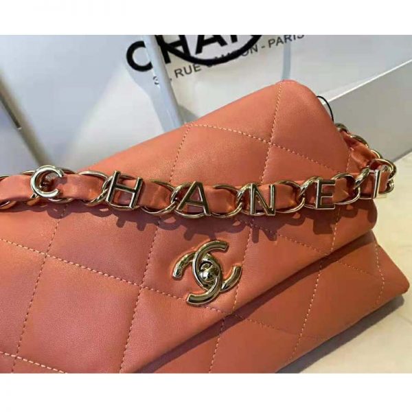 Chanel Women Small Flap Bag Lambskin & Gold-Tone Metal Coral (4)