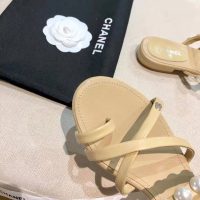 Chanel Women Mules Kid Suede & Pearls Beige 1.5 cm Heel