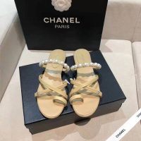 Chanel Women Mules Kid Suede & Pearls Beige 1.5 cm Heel