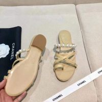 Chanel Women Mules Kid Suede & Pearls Beige 1.5 cm Heel