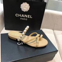 Chanel Women Mules Kid Suede & Pearls Beige 1.5 cm Heel