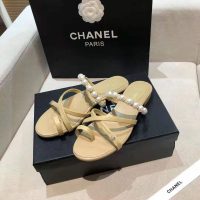 Chanel Women Mules Kid Suede & Pearls Beige 1.5 cm Heel