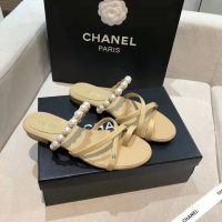 Chanel Women Mules Kid Suede & Pearls Beige 1.5 cm Heel