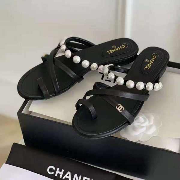 Chanel Women Mules Kid Suede Pearls & Strass Black 1.5 cm Heel (12)