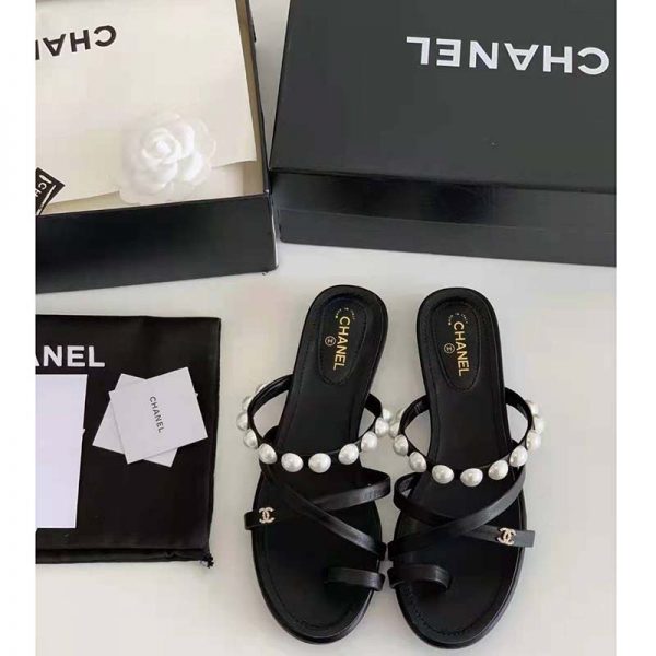 Chanel Women Mules Kid Suede Pearls & Strass Black 1.5 cm Heel (4)