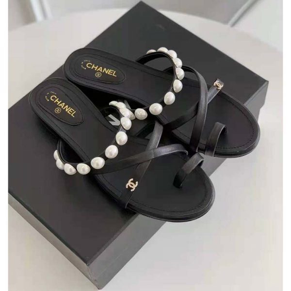Chanel Women Mules Kid Suede Pearls & Strass Black 1.5 cm Heel (7)