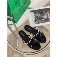 Chanel Women Mules Kid Suede Pearls & Strass Black 1.5 cm Heel