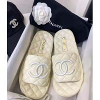 Chanel Women Mules Mules Lambskin Ecru 0.5 cm Heel