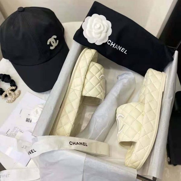 Chanel Women Mules Mules Lambskin Ecru 0.5 cm Heel (10)