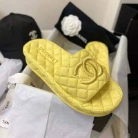 Chanel Women Mules Mules Lambskin Yellow 0.5 cm Heel