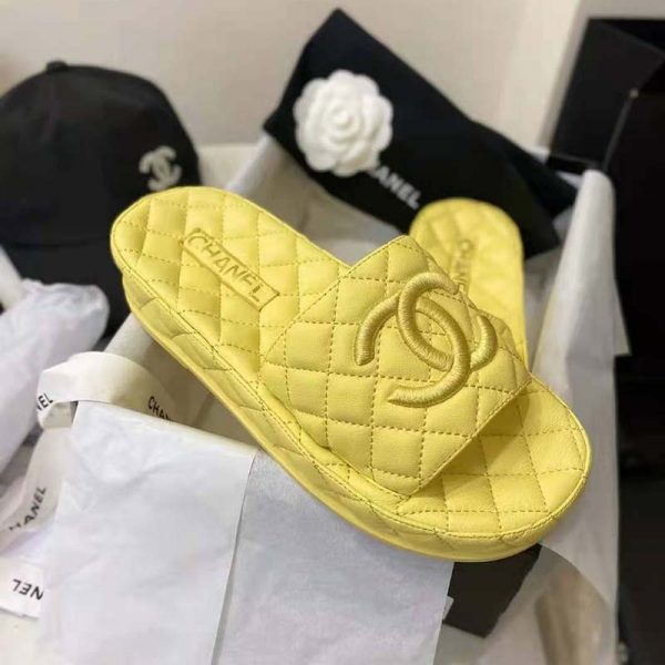 Chanel Women Mules Mules Lambskin Yellow 0.5 cm Heel (8)