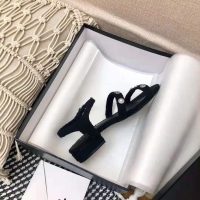 Chanel Women Sandals Cotton Tweed & Jewelry Black 2.5 cm Heel