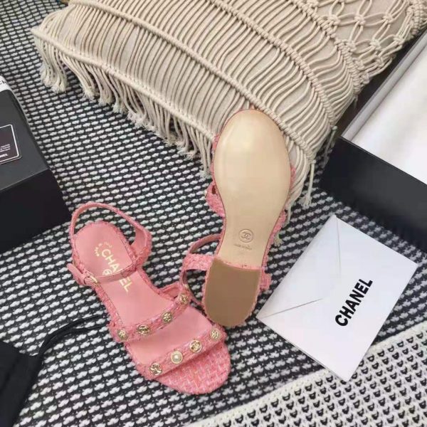 Chanel Women Sandals Cotton Tweed & Jewelry Coral & Pink 2.5 cm Heel (10)