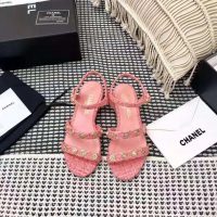 Chanel Women Sandals Cotton Tweed & Jewelry Coral & Pink 2.5 cm Heel