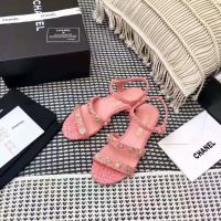 Chanel Women Sandals Cotton Tweed & Jewelry Coral & Pink 2.5 cm Heel
