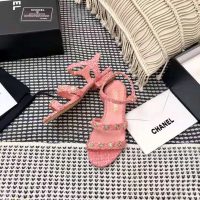 Chanel Women Sandals Cotton Tweed & Jewelry Coral & Pink 2.5 cm Heel