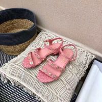 Chanel Women Sandals Cotton Tweed & Jewelry Coral & Pink 2.5 cm Heel