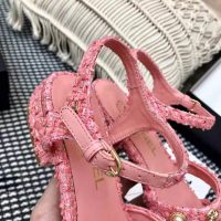 Chanel Women Sandals Cotton Tweed & Jewelry Coral & Pink 2.5 cm Heel