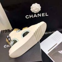 Chanel Women Sandals Goatskin Fabric & TPU White Light Grey & Navy Blue