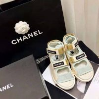 Chanel Women Sandals Goatskin Fabric & TPU White Light Grey & Navy Blue