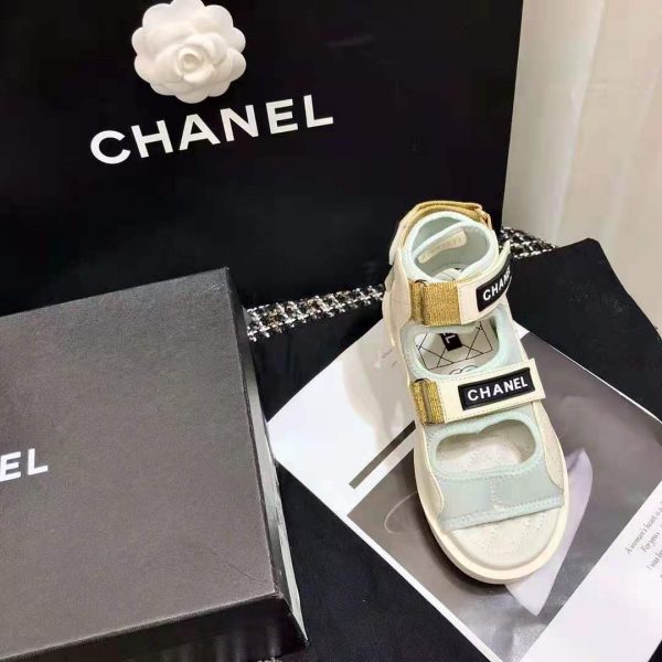 Chanel Women Sandals Goatskin Fabric & TPU White Light Grey & Navy Blue (6)