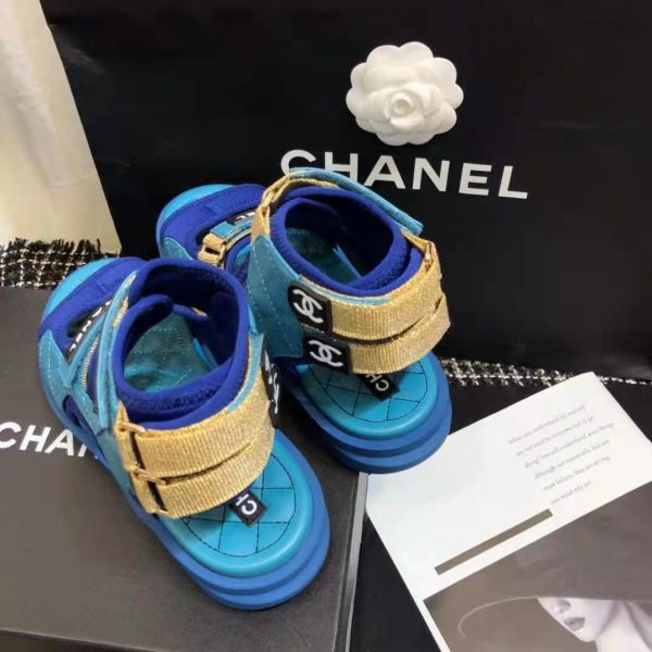 Chanel Women Sandals Goatskin Fabric & TPU White Light Grey & Navy Blue (12)