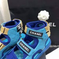 Chanel Women Sandals Goatskin Fabric & TPU White Light Grey & Navy Blue