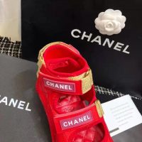 Chanel Women Sandals Goatskin Goatskin Fabric & TPU Red Dark Red & Light Pink