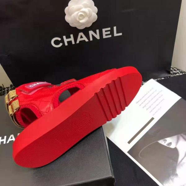 Chanel Women Sandals Goatskin Goatskin Fabric & TPU Red Dark Red & Light Pink (11)