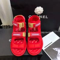 Chanel Women Sandals Goatskin Goatskin Fabric & TPU Red Dark Red & Light Pink