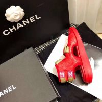 Chanel Women Sandals Goatskin Goatskin Fabric & TPU Red Dark Red & Light Pink