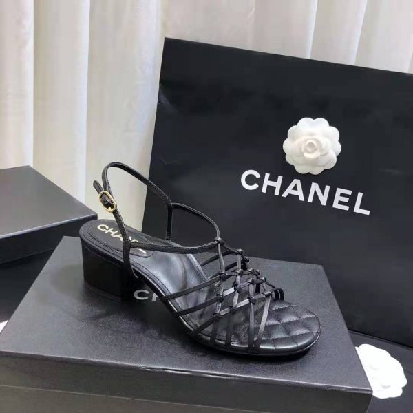 Chanel Women Sandals Iridescent Calfskin Black 5 cm Heel (5)