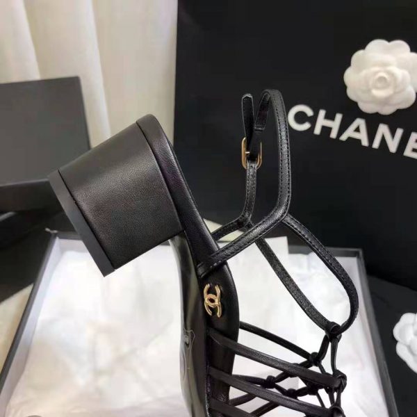 Chanel Women Sandals Iridescent Calfskin Black 5 cm Heel (8)