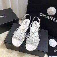 Chanel Women Sandals Lambskin White 5 cm Heel