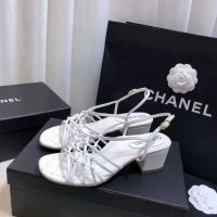 Chanel Women Sandals Lambskin White 5 cm Heel