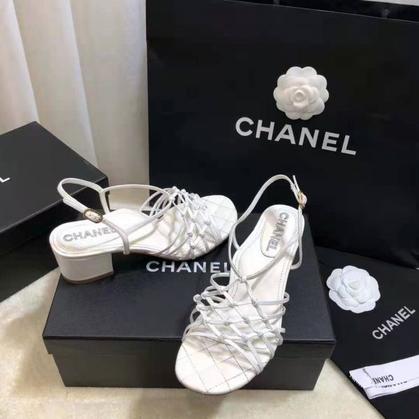 Chanel Women Sandals Lambskin White 5 cm Heel (5)