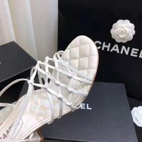 Chanel Women Sandals Lambskin White 5 cm Heel