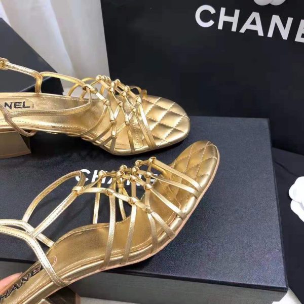 Chanel Women Sandals Laminated Lambskin Gold 5 cm Heel (2)