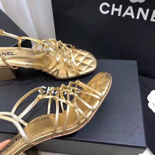 Chanel Women Sandals Laminated Lambskin Gold 5 cm Heel (2)