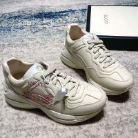 Gucci GG Men’s Rhyton Print Leather Sneaker Ivory Leather Red Disk Print