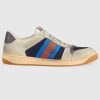 Gucci GG Men's Screener GG Sneaker White Leather Blue Mini GG Fabric