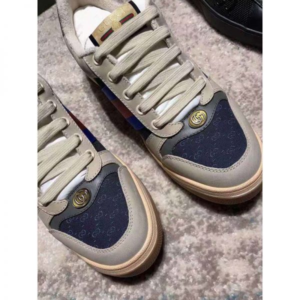 Gucci GG Men’s Screener GG Sneaker White Leather Blue Mini GG Fabric (6)