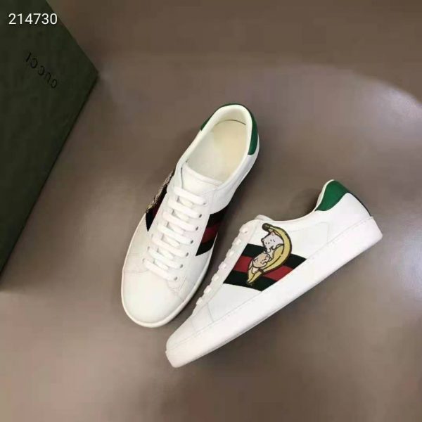 Gucci GG Unisex Bananya Ace Sneaker White Leather with Green and Red Web (11)