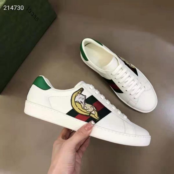 Gucci GG Unisex Bananya Ace Sneaker White Leather with Green and Red Web (2)