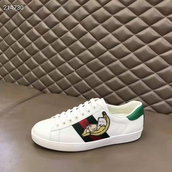 Gucci GG Unisex Bananya Ace Sneaker White Leather with Green and Red Web (3)