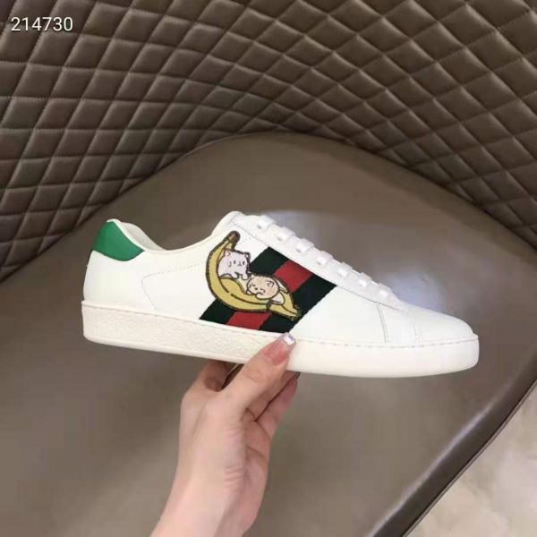 Gucci GG Unisex Bananya Ace Sneaker White Leather with Green and Red Web (4)