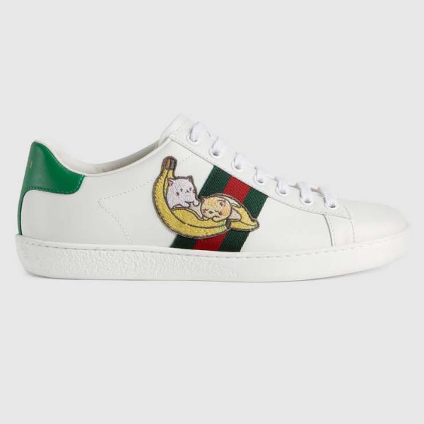 Gucci GG Unisex Bananya Ace Sneaker White Leather with Green and Red Web