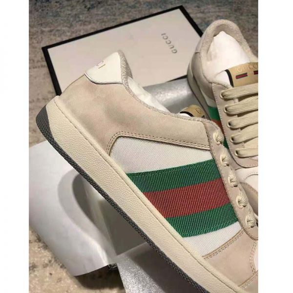 Gucci GG Unisex Screener Leather Sneaker Off-White Leather White Nylon (5)