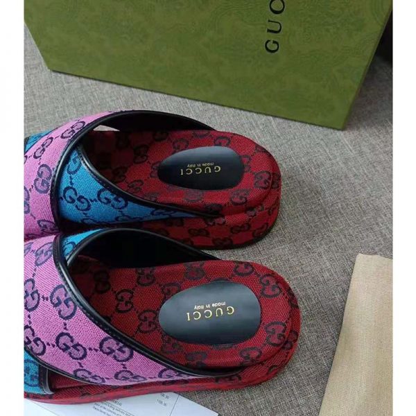 Gucci GG Women GG Multicolor Platform Sandal Light Blue and Blue GG Canvas (10)