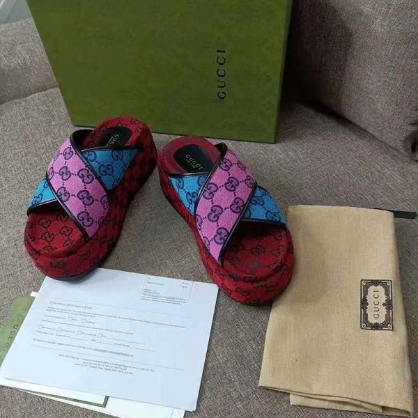 Gucci GG Women GG Multicolor Platform Sandal Light Blue and Blue GG Canvas (6)